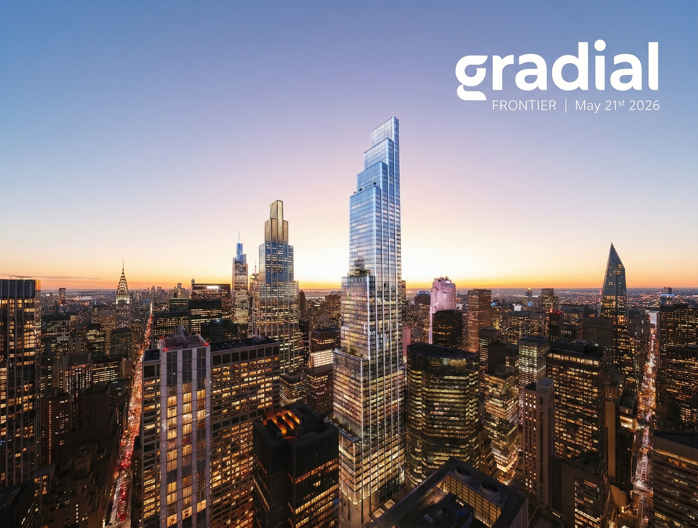Gradial Frontier skyline artwork for the May 21st 2026 event in New York City