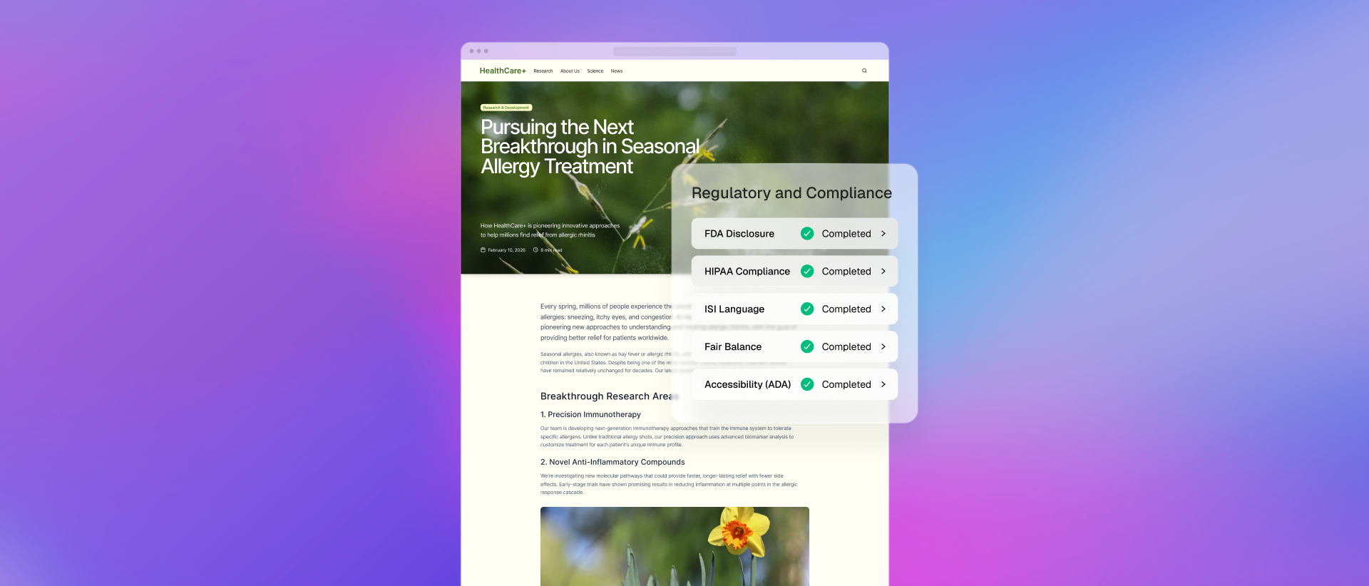 Pharmaceutical website with regulatory and compliance review checklist