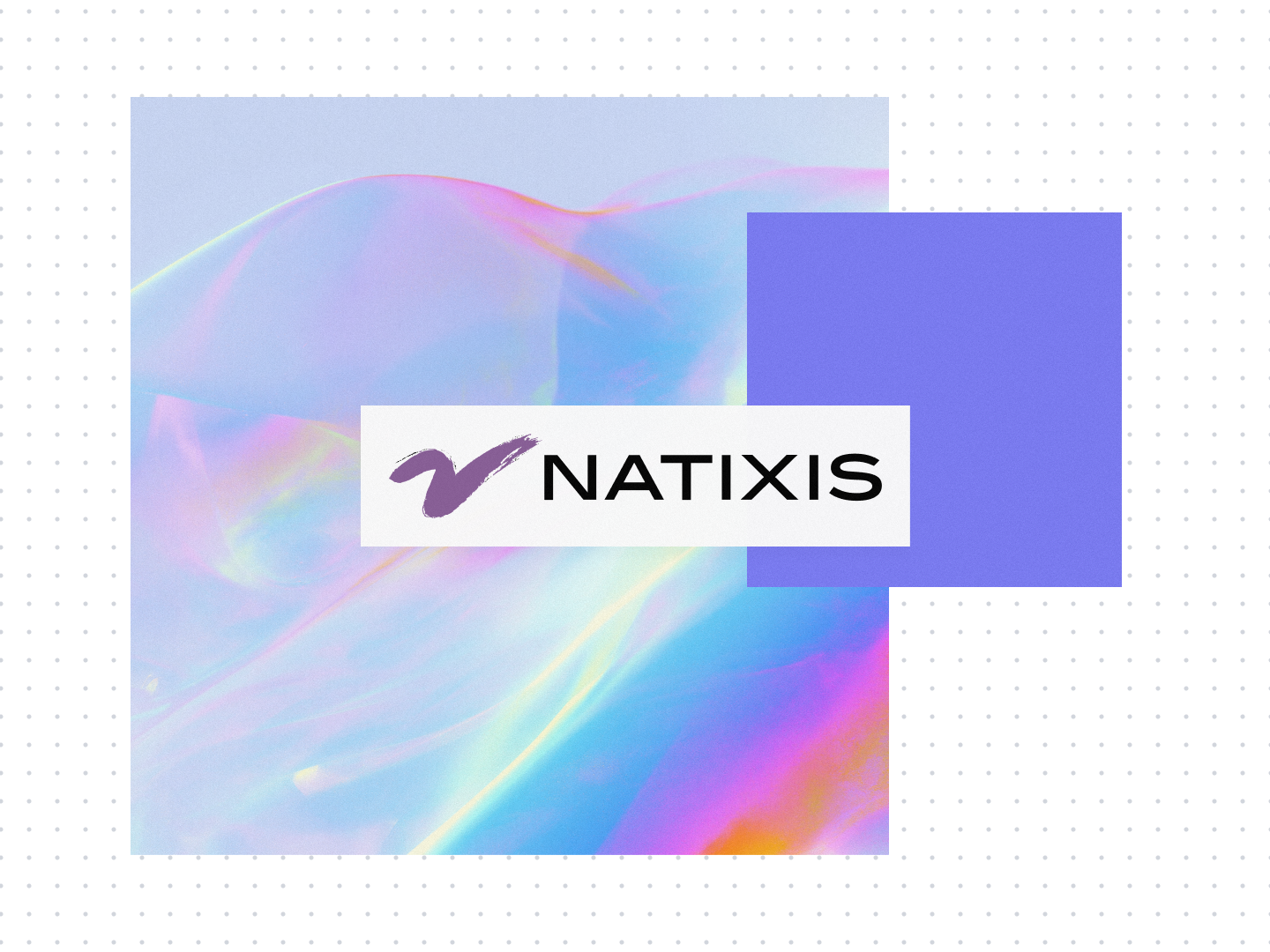 Natixis logo over an iridescent purple and blue abstract background