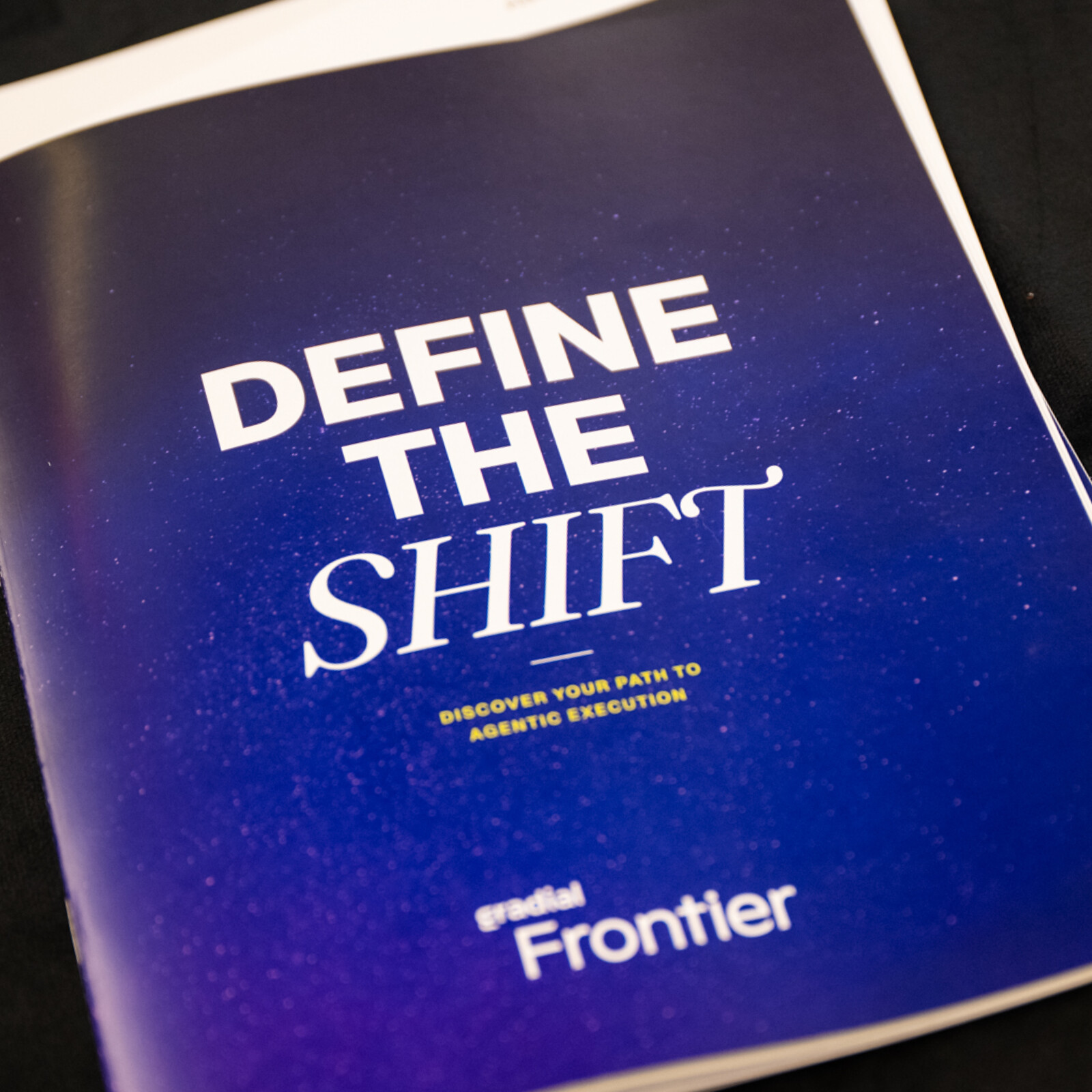 Close-up of a Gradial Frontier booklet reading Define the Shift