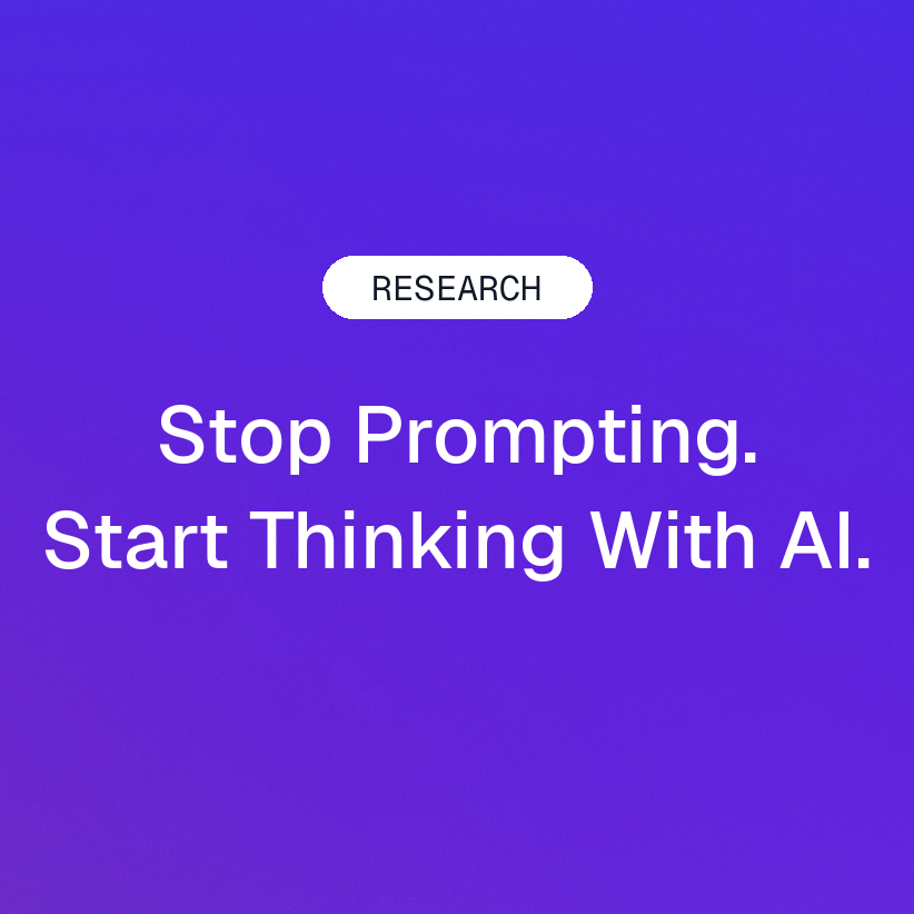Stop Prompting. Start Thinking With AI. on a purple and blue gradient