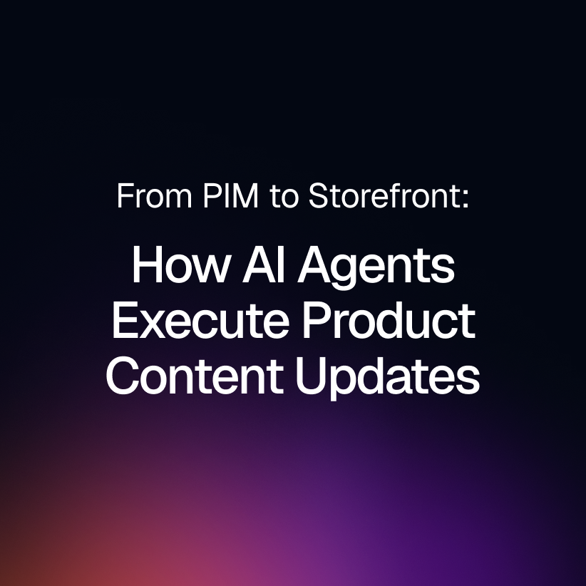 Governed product information flows from PIM through assets, page updates, localization, QA, approvals, and storefront publishing.